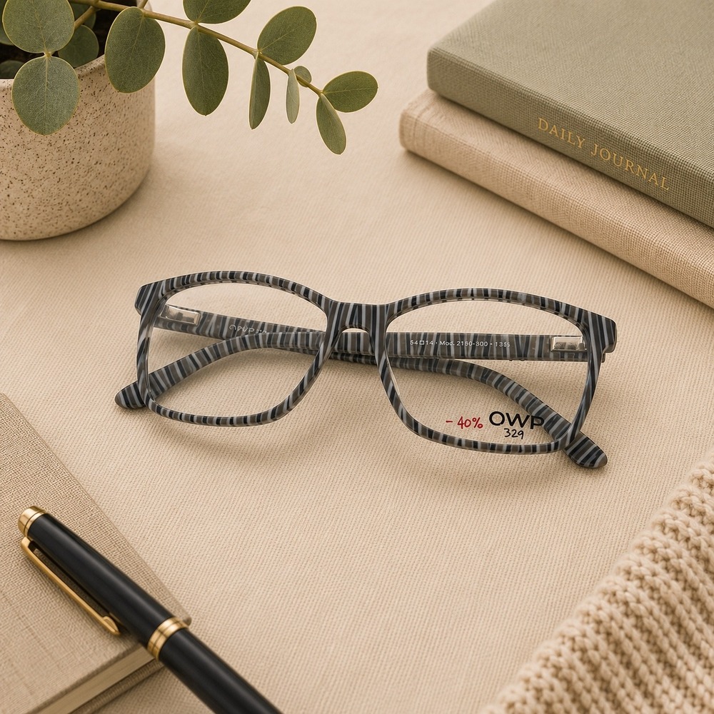 OWP 2150 Eyeglasses Frames Striped Black & Gray Authentic Designer Glasses